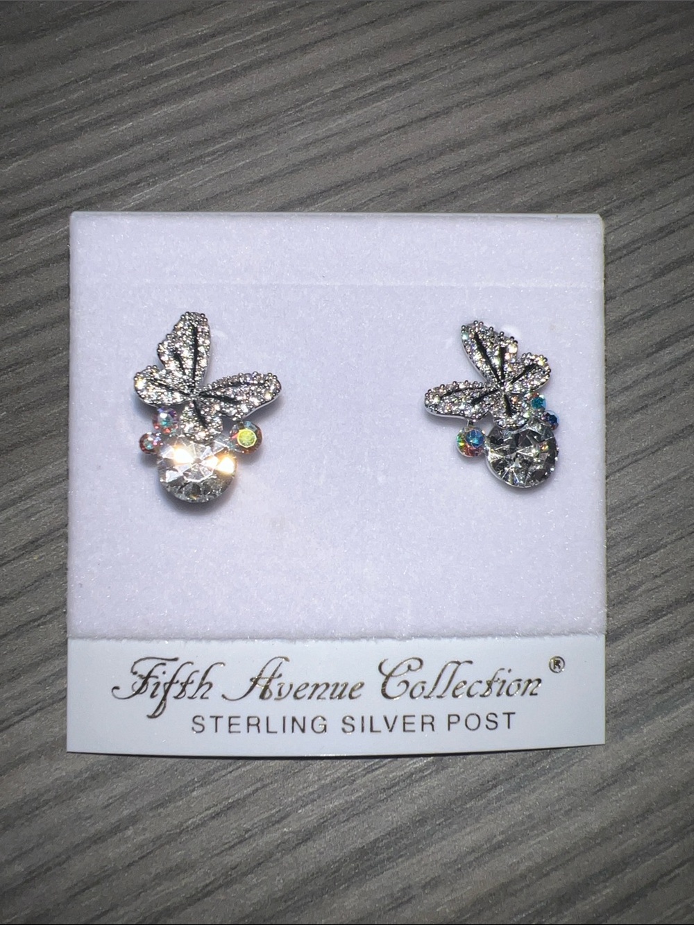 Fifth Avenue Collection Silver Butterfly Crystal Stud Earrings - Clear